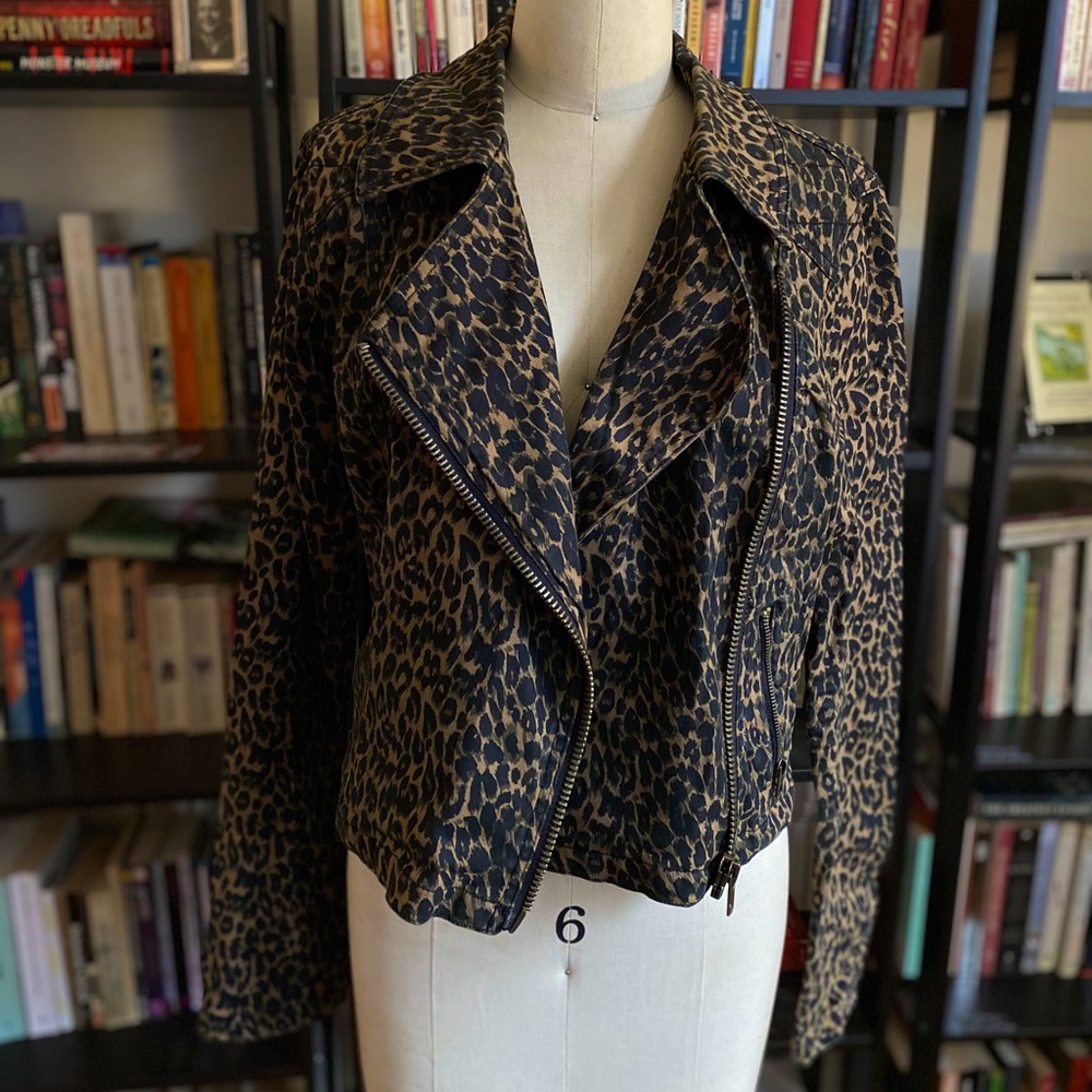 UO silence + noise leopard print motorcycle jacket